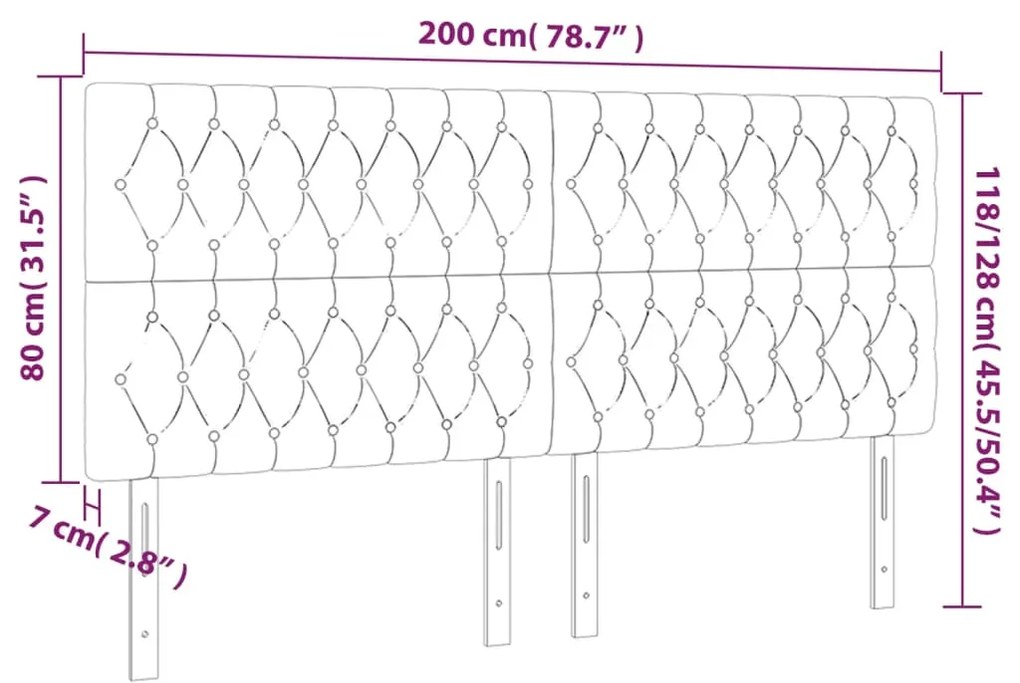Cabeceira de cama c/ luzes LED veludo 200x7x118/128 cm rosa