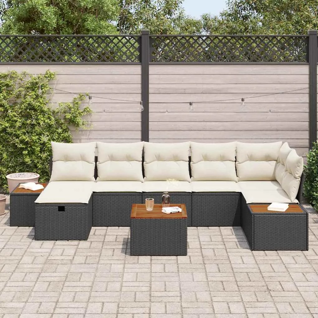 Conjunto de Sofás de Jardim vidaXL com Almofadas Preto Vime Sintético