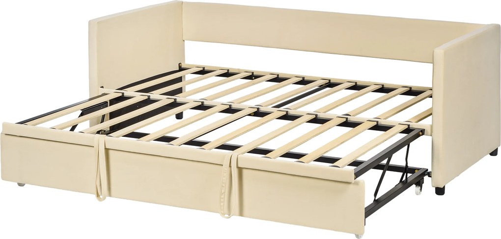 Estrutura de Sofá-Cama 2 em 1, 203 x 190,5 x 75 cm, (COLCHÕES NÂO INCLUIDOS)  Cabeceira Acolchoada Creme