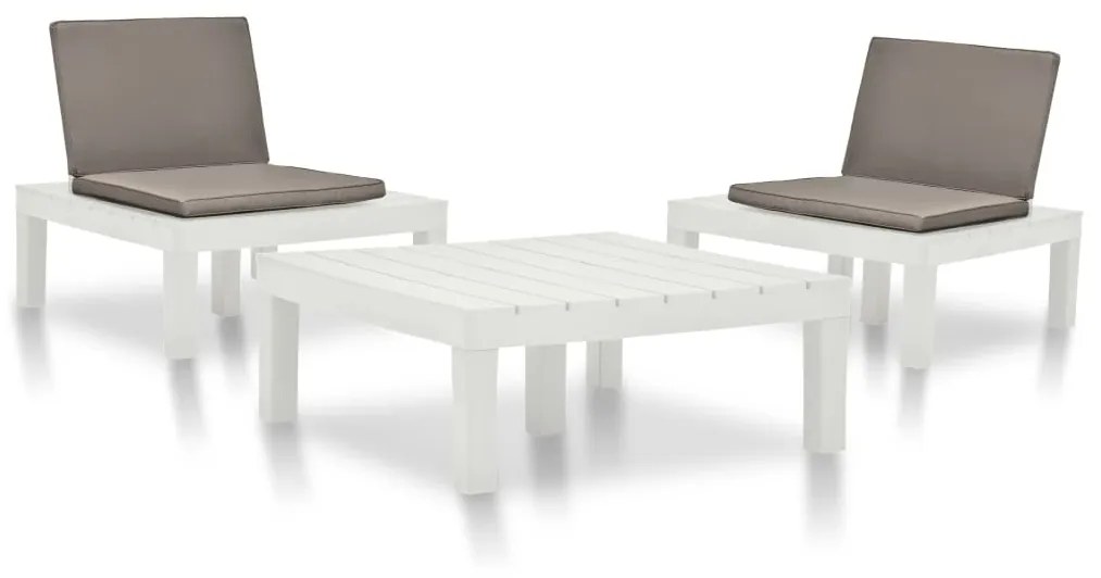 vidaXL 3 pcs conjunto lounge para jardim plástico branco