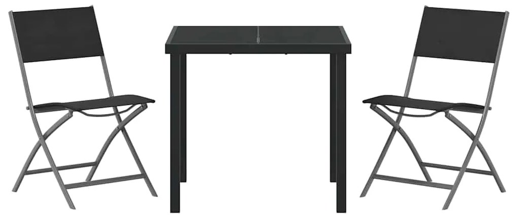 Conjunto de Jantar de Jardim 3 Peças Preto em Textileno e Aço