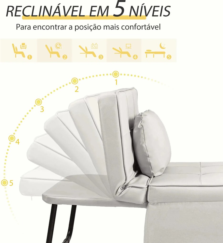 Sofá-Cama "Açores" 3 em 1 - Branco Gelo - 95x179x78 cm - Linho e Metal