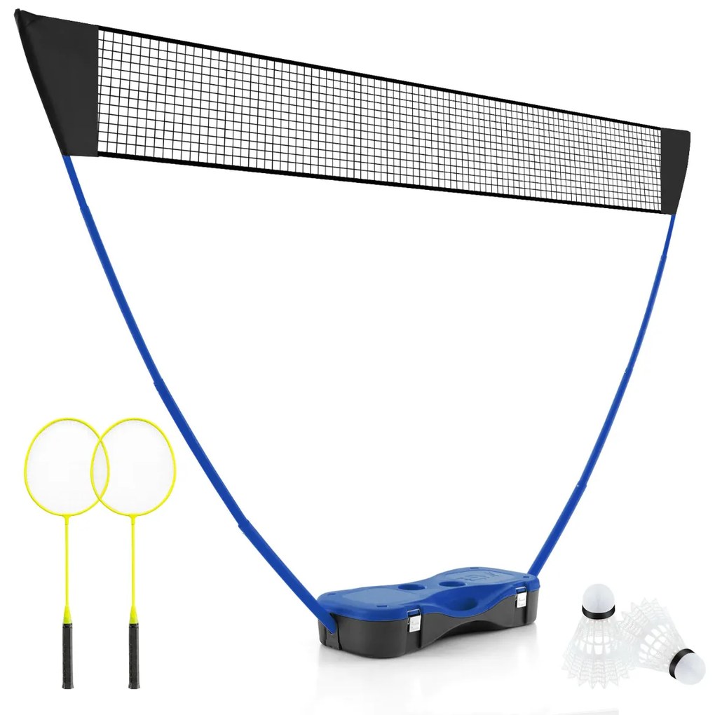 Conjunto portátil de badminton para crianças com 2 raquetes 2 penas Estrutura em PVC, baliza de futebol e rede de pátio 270 x 33,5 x 160 cm Azul