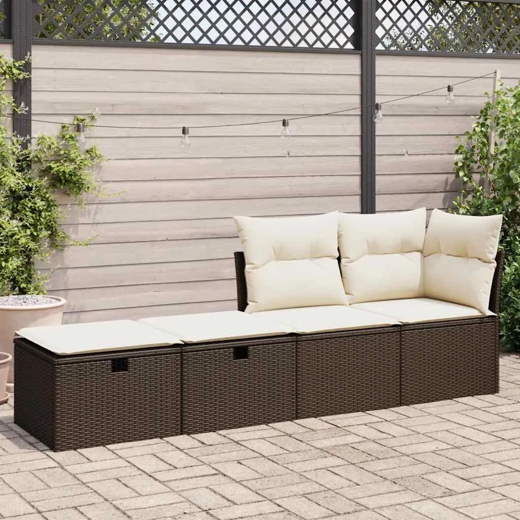 2 pcs conj. sofás jardim c/ almofadões vime PE/acácia castanho