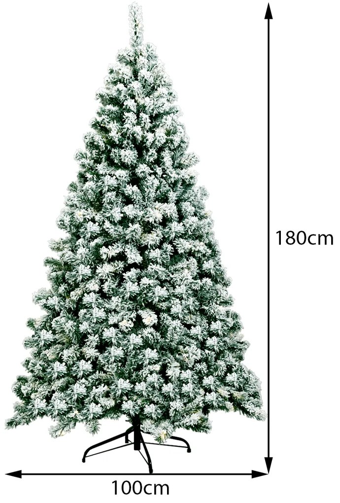 Arvore de Natal artificial com neve de 180 cm com iluminação articulada 250 luzes LED Base metálica dobrável Verde