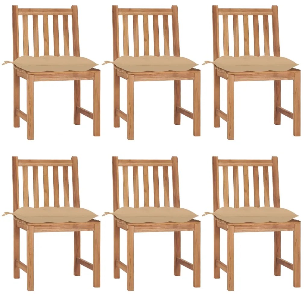 Cadeiras de jardim 6 pcs c/ almofadões madeira de teca maciça