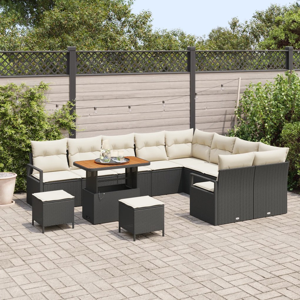 Conjunto de Sofás de Jardim vidaXL 12 Peças com Almofadas Preto Rattan