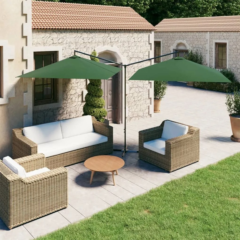 312554 vidaXL Guarda-sol duplo com mastro de aço 600x300 cm verde