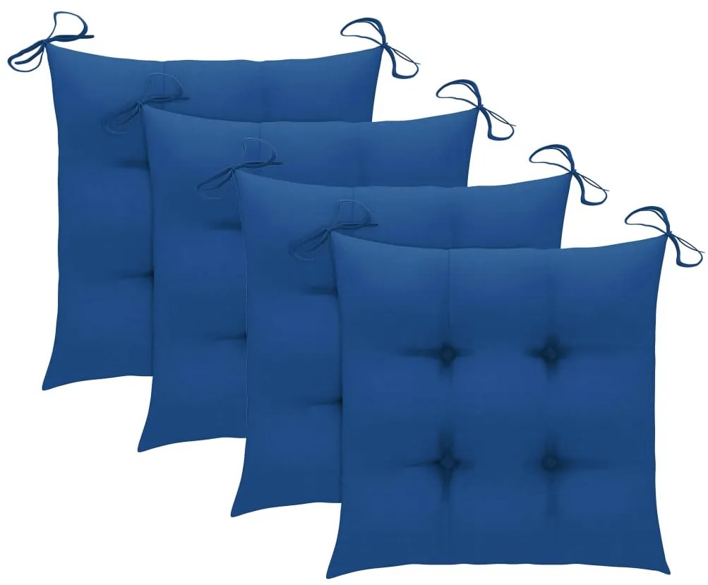 Cadeiras de jardim c/ almofadões azul 4 pcs teca maciça