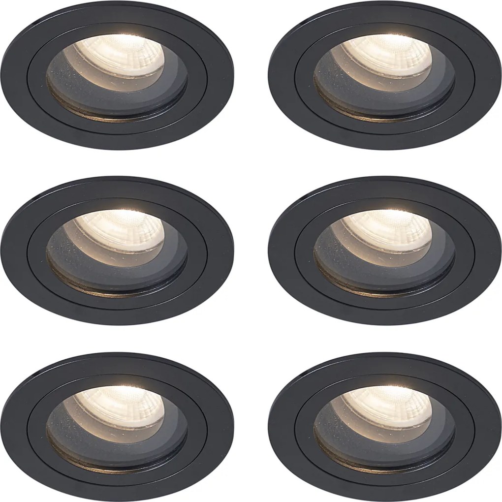 Conjunto de 6 focos embutidos modernos pretos giratórios e inclináveis IP44 - Chuck