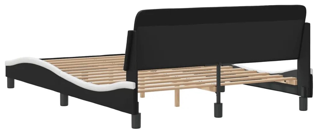 Estrutura cama c/ cabeceira 140x200 couro artif. preto/branco