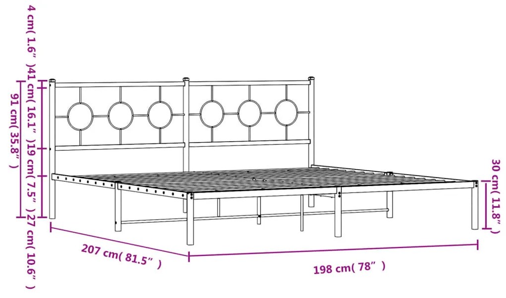 Estrutura de cama com cabeceira 193x203 cm metal preto