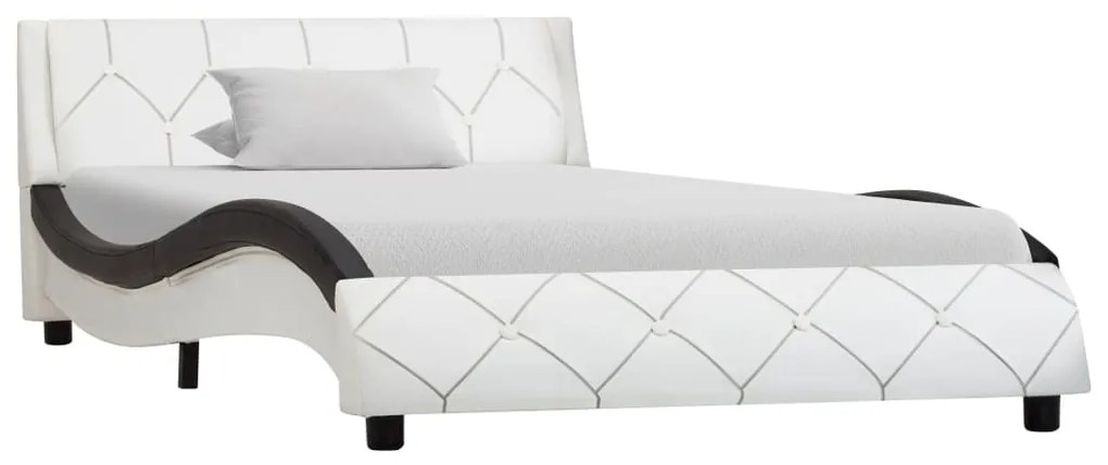 vidaXL Estrutura de cama 90x200 cm couro artificial branco e preto