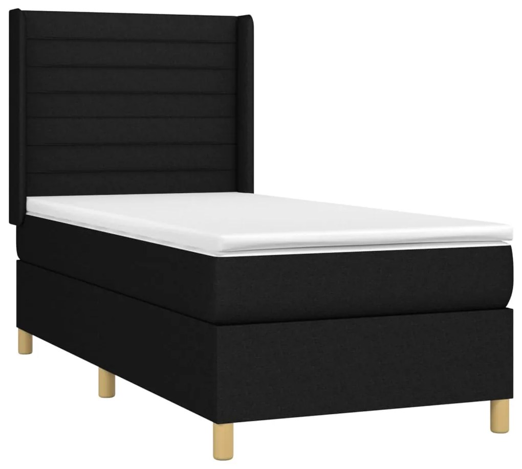 Cama box spring c/ colchão e LED 80x200 cm tecido preto