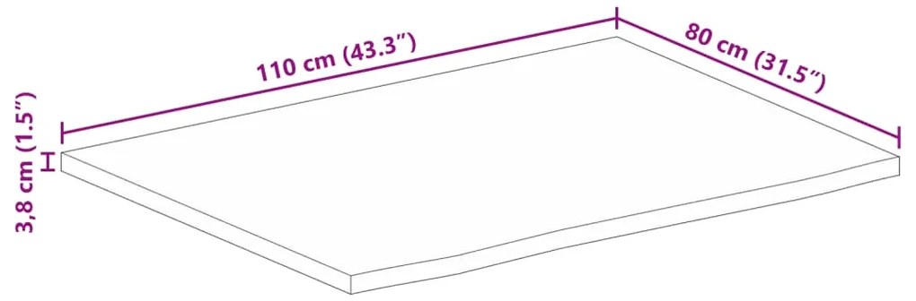 Tampo de mesa borda viva 110x80x3,8 cm mangueira áspera maciça