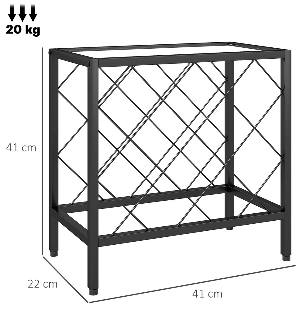 Garrafeira para 10 Garrafas Suporte com Bancada de Vidro Temperado e Estrutura de Aço 41x22x41 cm Preto