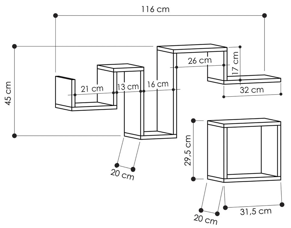 Estante de Parede Follow – Carvalho – Grande: 116x45x20 cm, Pequena: 3