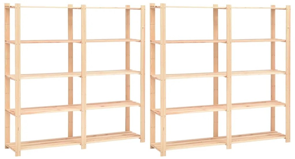 2 unidades arrumação 5 prateleiras 170x38x170cm pinho 500 kg