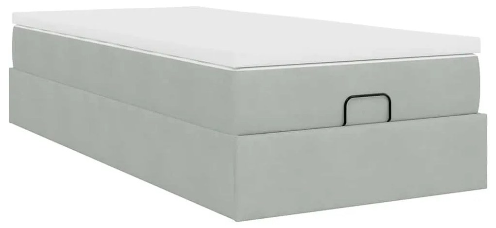 Estrutura cama otomana colchão 80x200 cm veludo cinzento claro