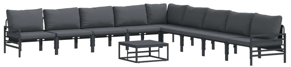 vidaXL Conjunto de Sofá de Jardim com almofada 10 pcs Preto Aço