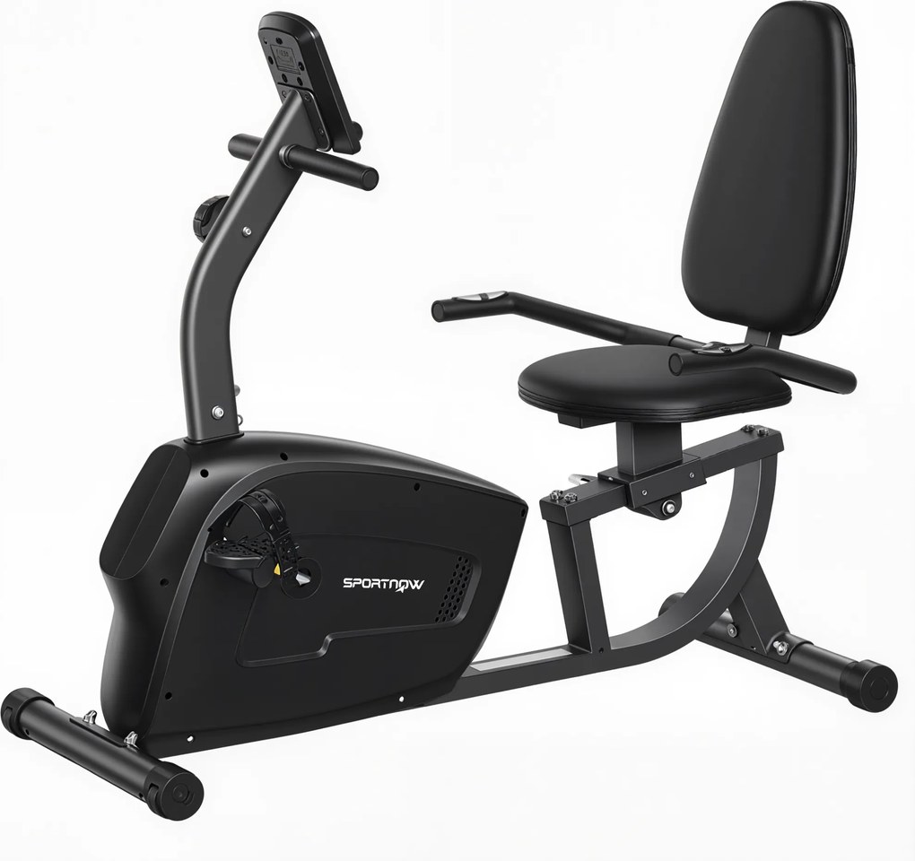 Bicicleta estática semi-reclinada com rodas, resistência magnética e assento ajustável, 132 x 62 x 100 cm, preta
