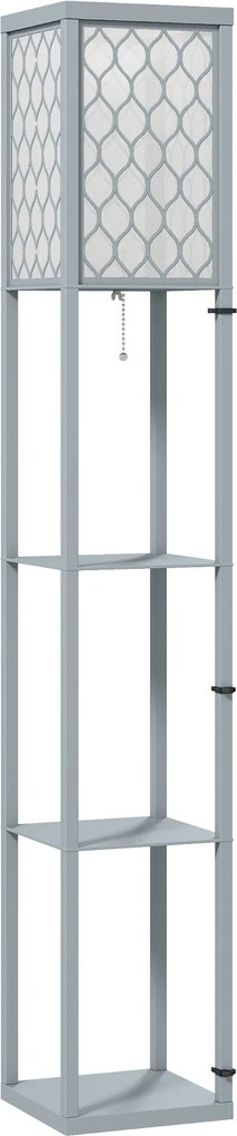 HOMCOM Candeeiro com Prateleiras Candeeiro de Pé para Sala 3 Níveis Interruptor de Puxar 26x26x160 cm Cinza e Branco | Aosom Portugal