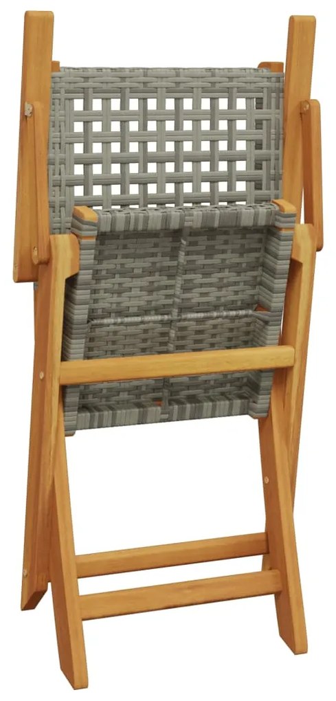 3 pcs conjunto de bistrô vime PE e madeira maciça cinzento