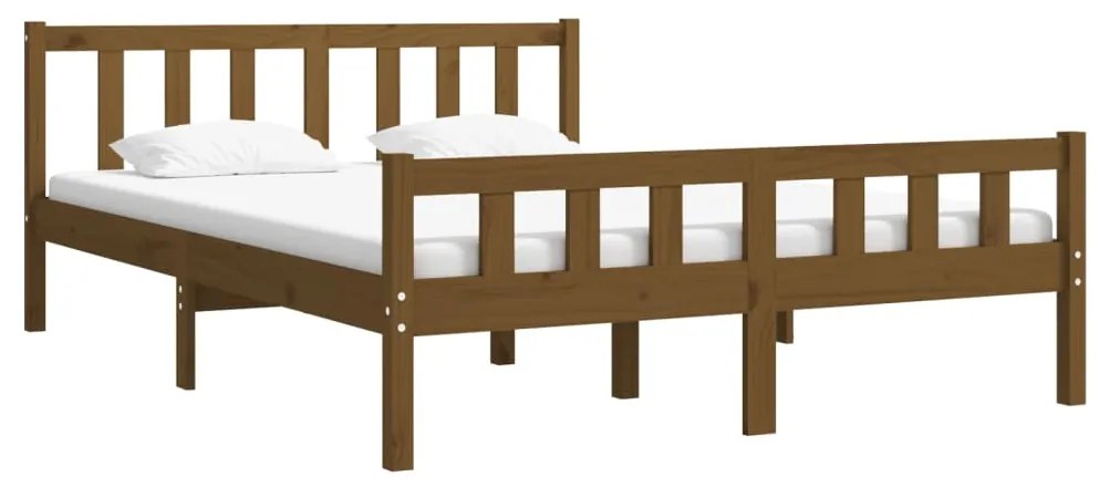 Estrutura de cama casal 135x190 cm madeira maciça castanho-mel