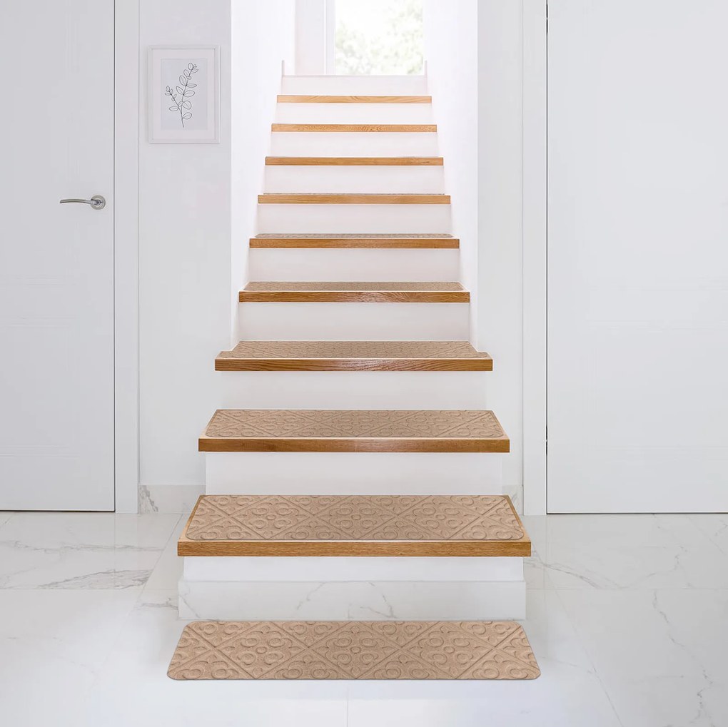 Conjunto de 15 Tapetes Antiderrapantes para Escadas, 76 x 20 cm, Impermeáveis, Bege