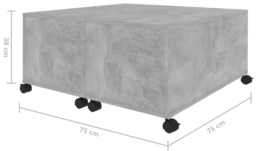 Mesa de centro 75x75x38 cm contraplacado cinzento cimento