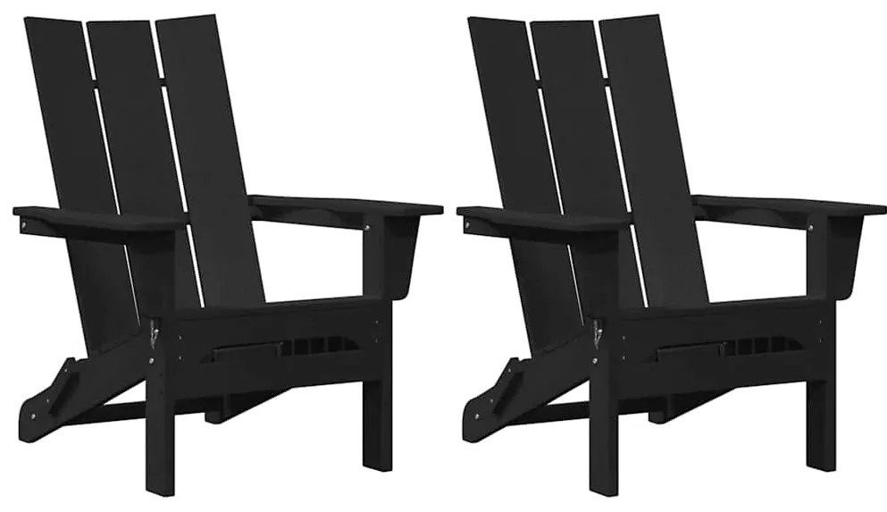 Cadeiras Adirondack Dobráveis vidaXL 2 pcs Preto 74.5x80.5x90 cm HDPE