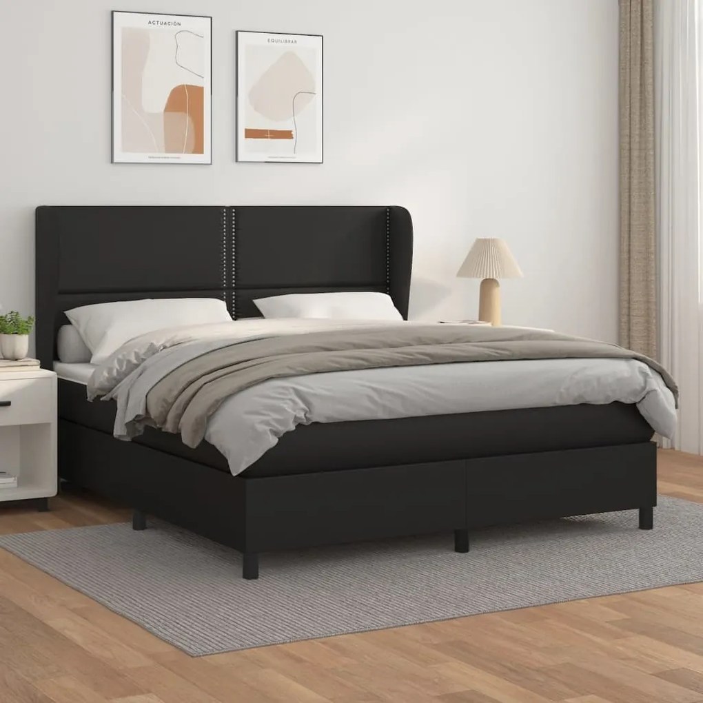 vidaXL Cama com molas/colchão 180x200 cm couro artificial preto