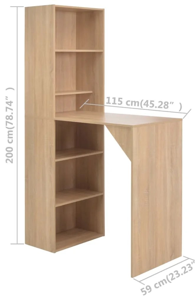 Mesa de bar com armário 115x59x200 cm carvalho