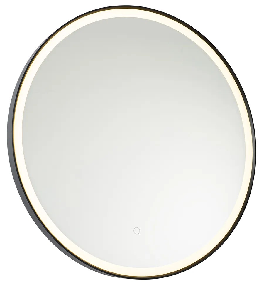 Espelho de casa de banho preto 70 cm incl. LED regulável em 3 níveis com toque redondo - Miral Moderno