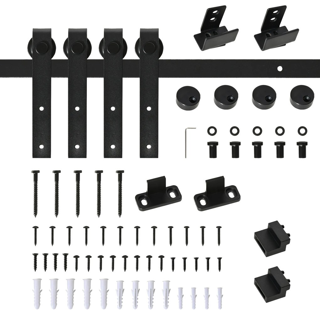HOMCOM Ferragens para Portas de Correr 183 cm Kit para Porta de Correr Dupla em Madeira Largura 45 cm Aço Carbono Preto | Aosom Portugal