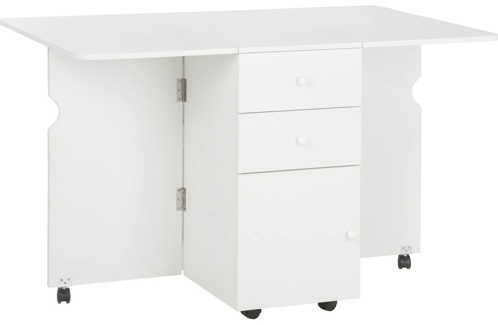 HOMCOM Mesa Dobrável Pequena 120x80x75cm Compacta para Pequenos Espaços com 6 Rodas e 2 Gavetas | Aosom Portugal