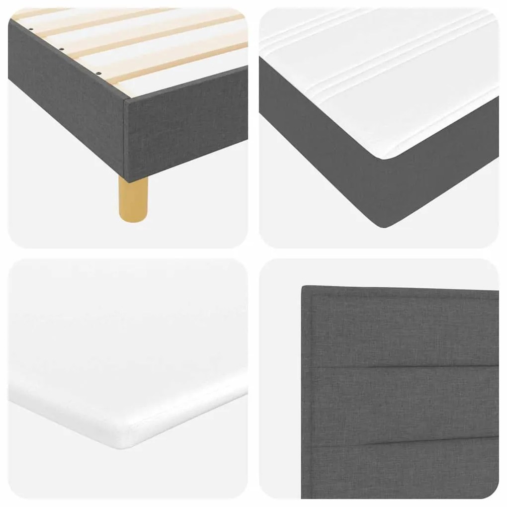 Cama Box Spring com Colchão e LED Cinza Escuro 90x190 cm Tecido