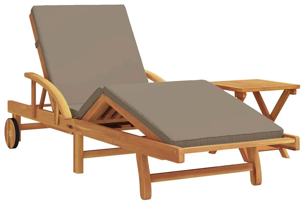 Espreguiçadeira com Almofada e Mesa Taupe Madeira Maciça de Acácia