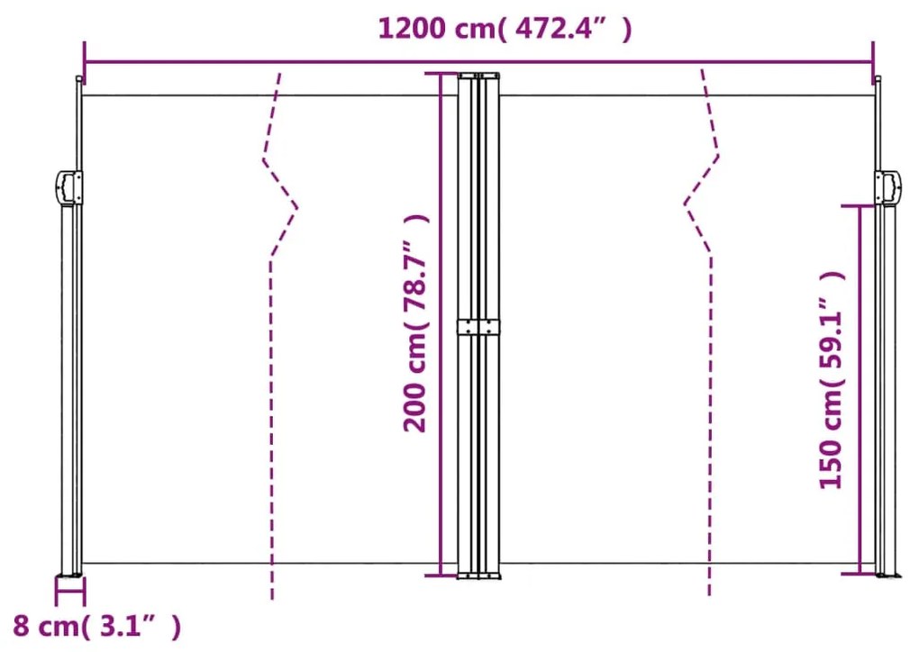 Toldo lateral retrátil 200x1200 cm branco