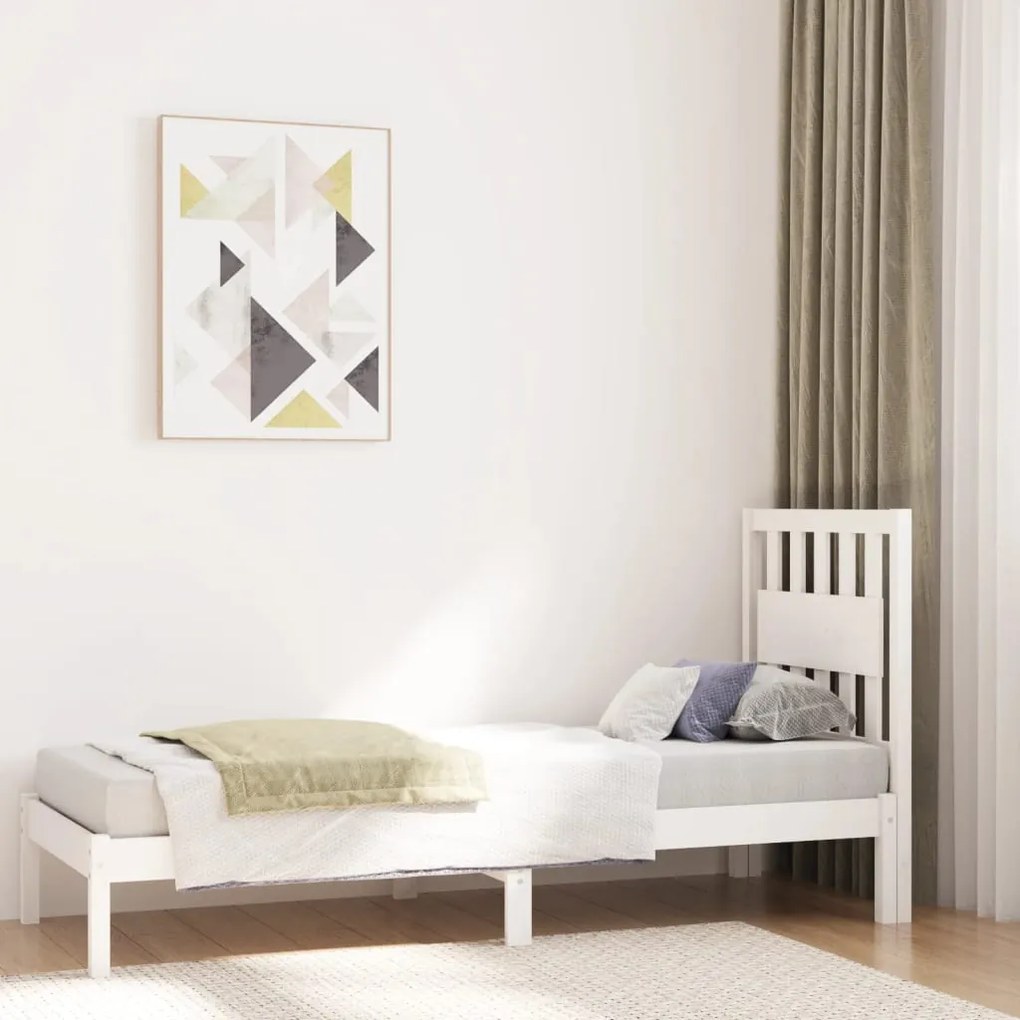 Estrutura de cama pequena solteiro 75x190cm pinho maciço branco