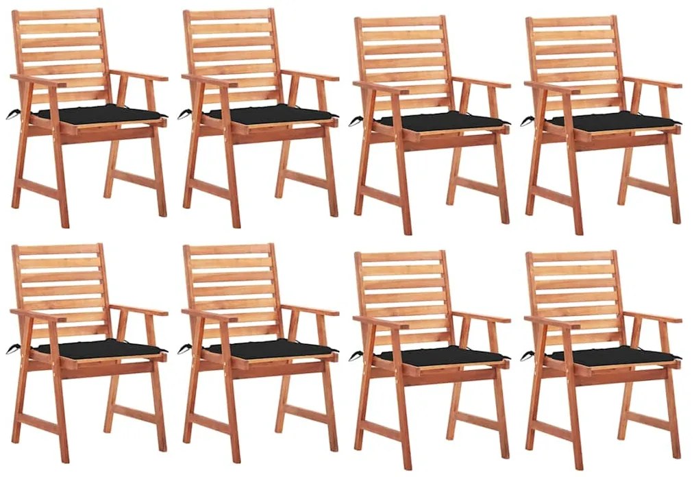 vidaXL Cadeiras de jantar p/ jardim 8 pcs c/ almofadões acácia maciça