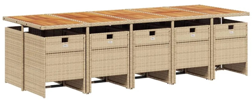 11 pcs conjunto de jantar p/ jardim com almofadões vime PE bege