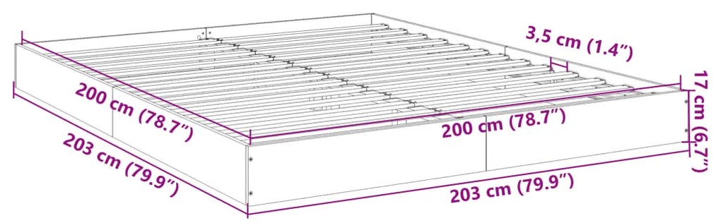 Estrutura de cama 200x200 cm derivados madeira cinzento sonoma