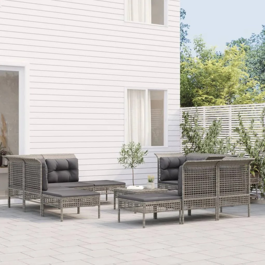 vidaXL 10 pcs conjunto lounge de jardim c/ almofadões vime PE cinzento