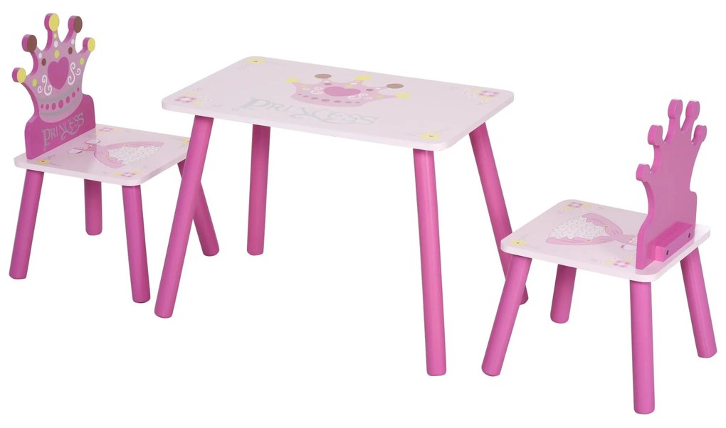 HOMCOM Conjunto de Mesa e 2 Cadeiras Infantis de madeira para crianças acima de 2 anos Set de Mesa 55x34x42cm e Cadeiras 28x26x50cm