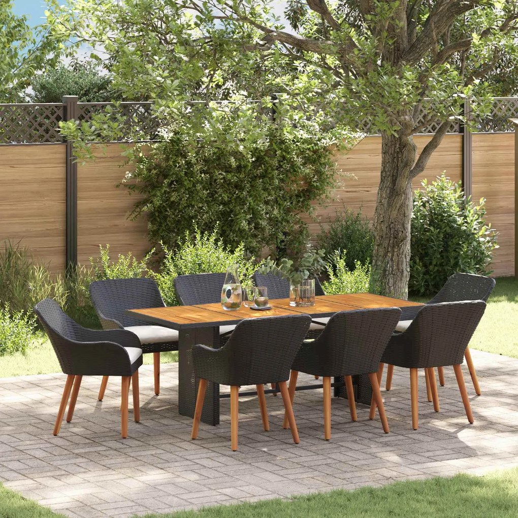 vidaXL Conjunto de Jantar para Jardim 9 pcs Preto e castanho vime PE