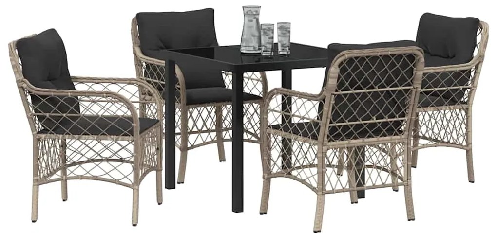 Conjunto de Jantar de Jardim com 5 Peças e Almofadas em Rattan Cinza C