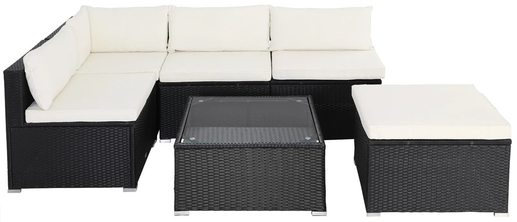Conjunto de jardim com mesa e assentos em poliratán preto/creme