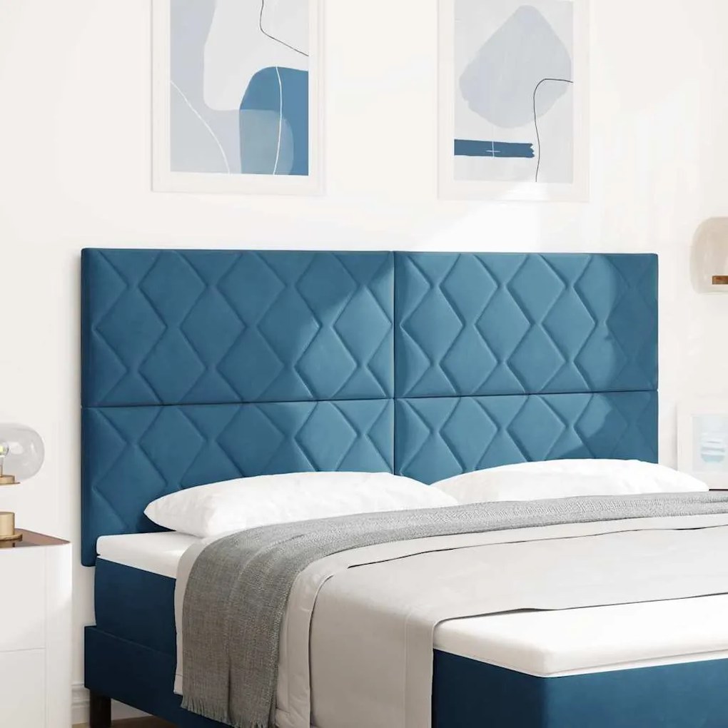 vidaXL Cabeceira LED com Design de Blocos de Diamante Azul Escuro 180 cm em Veludo