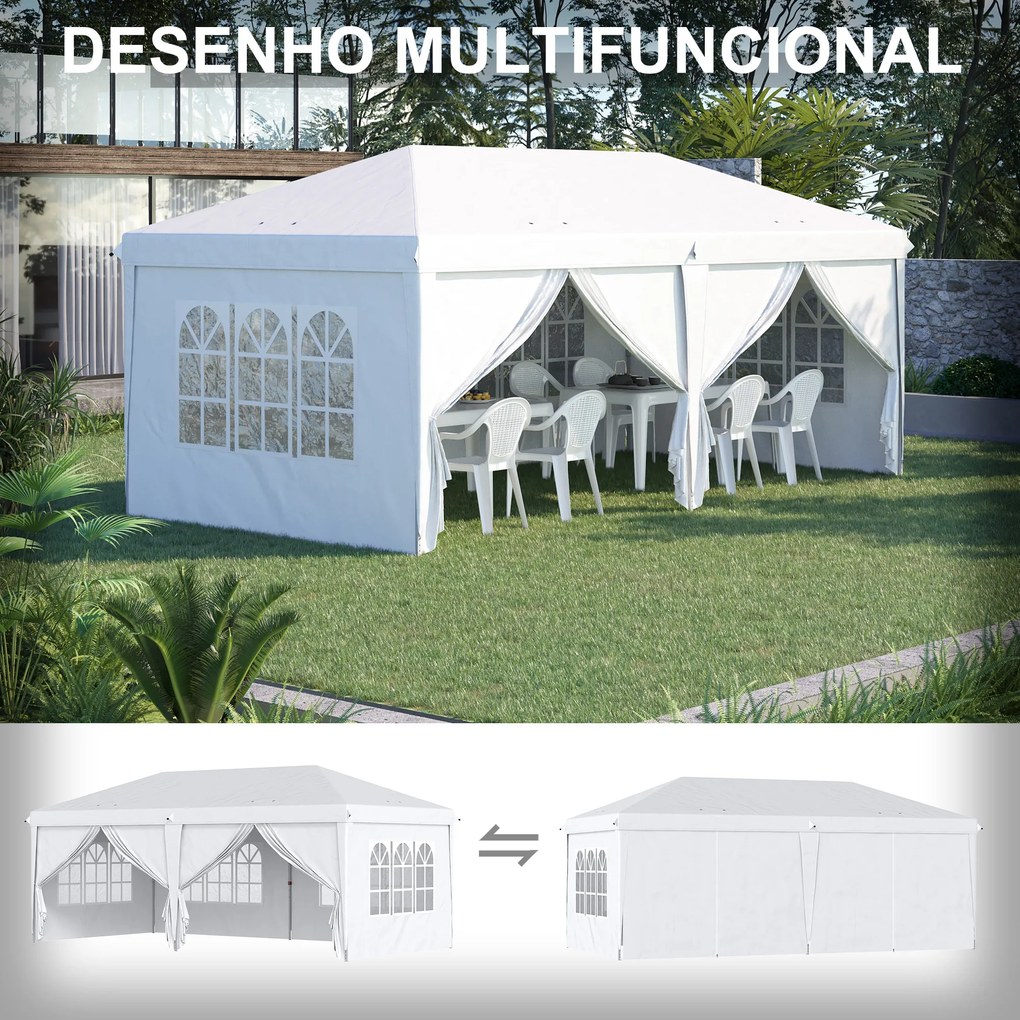 Tenda para Festas 585x295x270 cm com Paredes Laterais Amovíveis 2 Portas com Zíper 4 Janelas e Bolsa de Transporte Branco